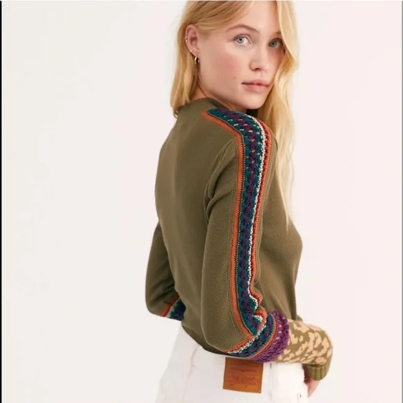 NEW FREE PEOPLE Switch It Up Contrast Knit Cuff Thermal Long Sleeve Top Small - Picture 5 of 6